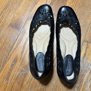 Bayside Casual Slip On Low Wedge Pumps Black Leather